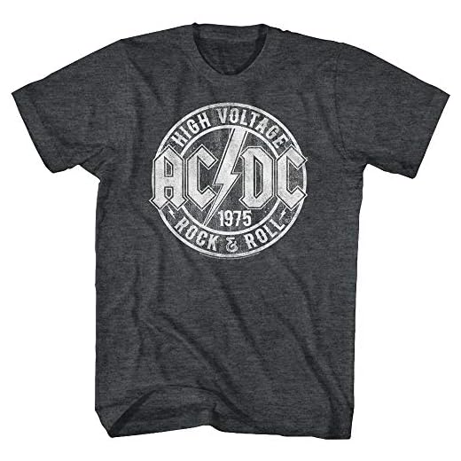 ACDC High Voltage 1975 Rock & Roll Mens Short Sleeve T Shirt Vintage Style Classic Rock Graphic Tees Black Heather