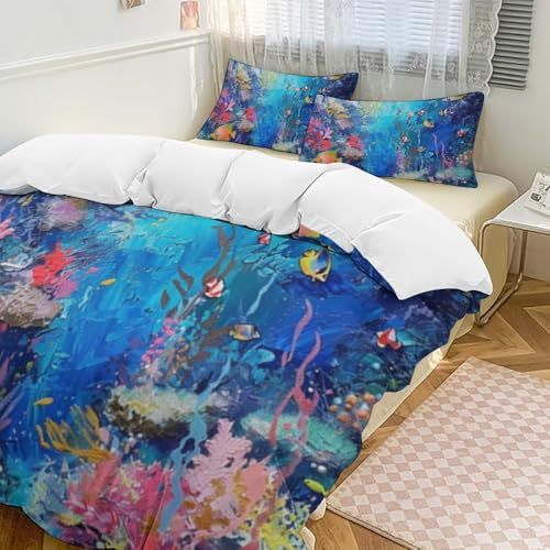 Juego de cama con estampado coral 3D para renovar tu dormitorio marino 3