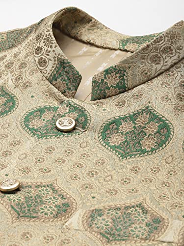 Image of MANQ Men Fawn Woven Jaquard Silk Nehru Jacket