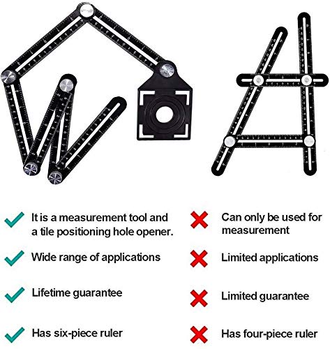 Règle de mesure multiangle, 6 Outil de mesure pliable en alliage d'aluminium, recherche d'angle universelle avec repère de forage pour les charpentiers artisanaux DIY noir
