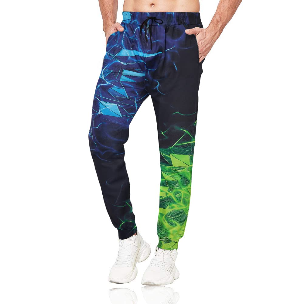 Men Women Joggers Pants 3D Casual Active Sports Sweatpants Trousers, Blue  Green, Medium