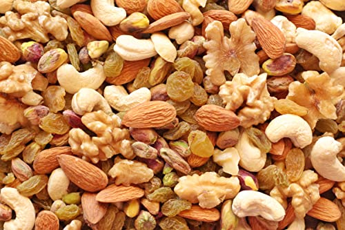 Image of LILA DRY FRUITS Natural Premium Dry Fruits Mix(Cashew, Almonds, Figs, Walnut 8 pcs, Black and Golden Raisins) 100g Jar Pack | Badam Giri, Kaju, Black & Golden Kishmish, Anjeer, Akhrot