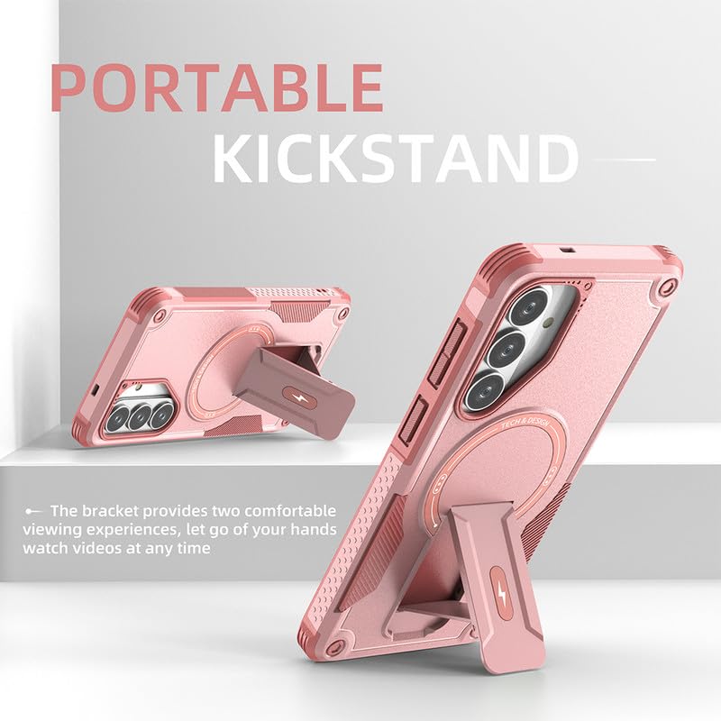 Image of US LITE Back Cover for Samsung Galaxy S26 Plus with Portable Kickstand | MagSafe Compatible Magnetic Case | Shockproof Military Grade Protection | Extreme Protection Phone Cover - Pink
