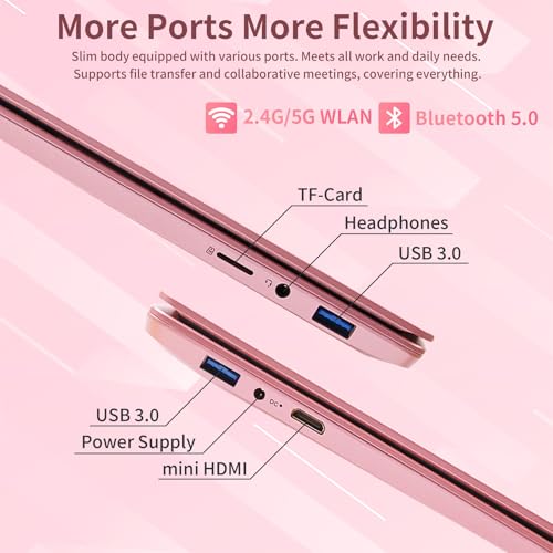 Image of 15.6 inch Laptops Computer Celeron N95 FHD 16G RAM SSD Large Screen Bluetooth 5.0 Fingerprint Laptop Ultrabook Wi-Fi 2.4GHz /5GHz, USB3.0(Rose Gold, 16G+512GB SSD)