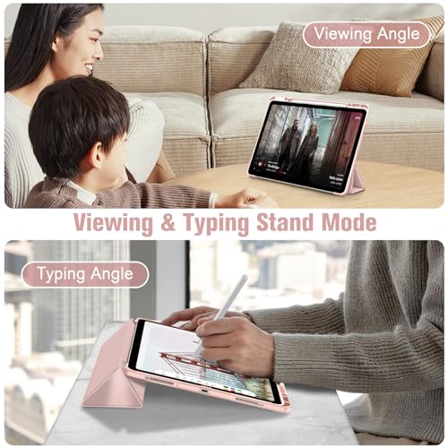 Image of Fintie Hybrid Slim Case for iPad Air 13-inch (M2) 2024, [Built-in Pencil Holder] Shockproof Cover with Clear Transparent Back Shell (Rose Gold)