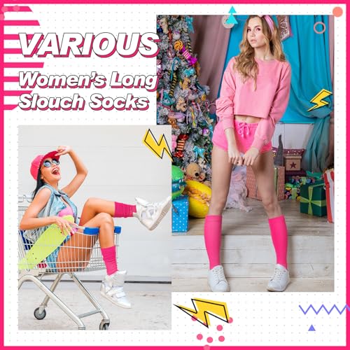 Geyoga Neon Slouch Socks,80s 90s Neon Women's Leg Warmers Extra Long Slouch Socks Soft Scrunch Knee High for Party4