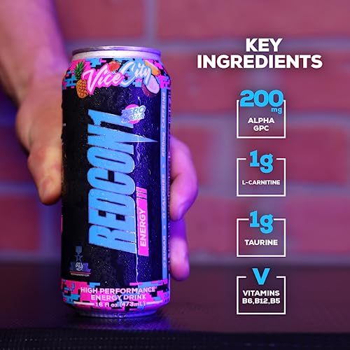 Redcon1 RC1-NRG-VC-12 Energy High Performance Drink, Vice City - Zero Sugar Energy Drink With Alpha Gpc Nootropic - 200Mg Of Natural Caffeine From Green Coffee Beans - Vitamin B6, B12 & B5 To Boost Mood thumb #4
