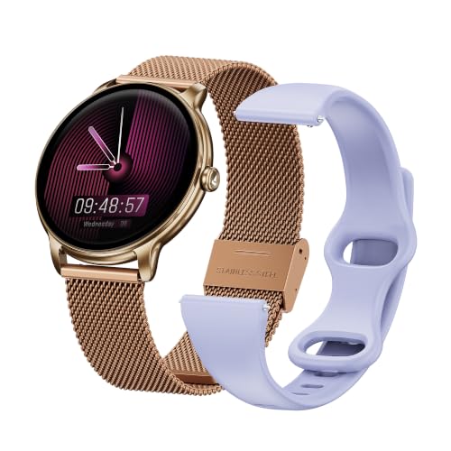 Image of boAt Chrome Iris Smart Watch for Women - Elegant Ultra-Sleek Dial, Light-Weight Metal Body, 1.32 inch AMOLED Display, 1000 Nits, AOD, Female Wellness Tracking Watch for Woman (Gold & Lilac Dual Strap)