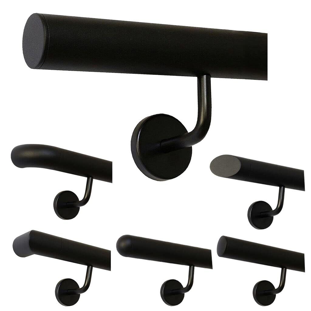TIBU Handlauf Schwarz pulverbeschichtet V2A Edelstahl Geländer innen außen wetterfest beständig 360 cm mit 4 Halter und gerade Kappe