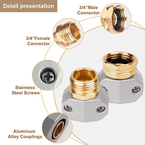 Gdim Garden Hose Repair Fittings Aluminum Female And Male With Zinc Clamp Water Hose End Repair Connector Fit 3/4 Inch And 5/8 Inch Garden Hose（3 Sets） #TOP1
