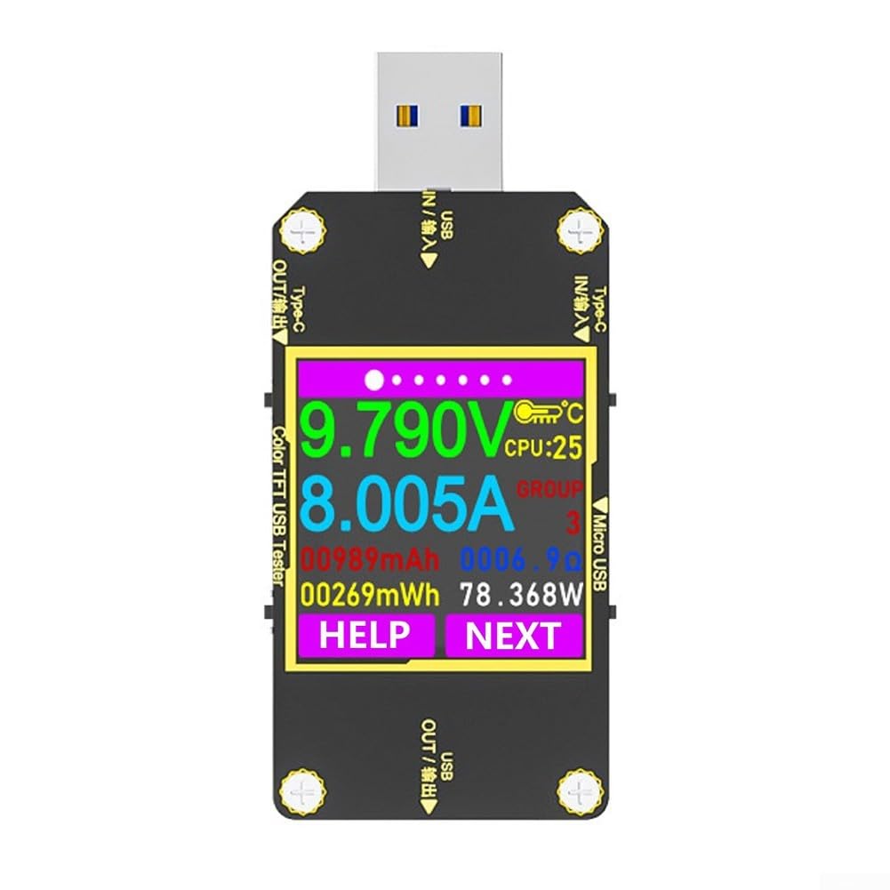 USB Tester for Fast Charging, USB-C Voltage and Amperage, Multi-Port USB Charger Analyzer with Real- Current Curve, PD .0 Detection, for