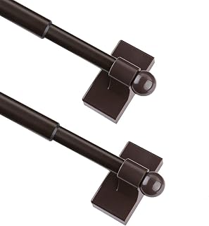 WL.Rocaille Magnetic Curtain Rods for Metal Doors Top and Bottom Multi-Use Adjustable Appliances for Iron and Steel Place, Petite Ball Ends, 9 to 16 Inch, 1/2 Inch Diameter, Brown, 2-Pack