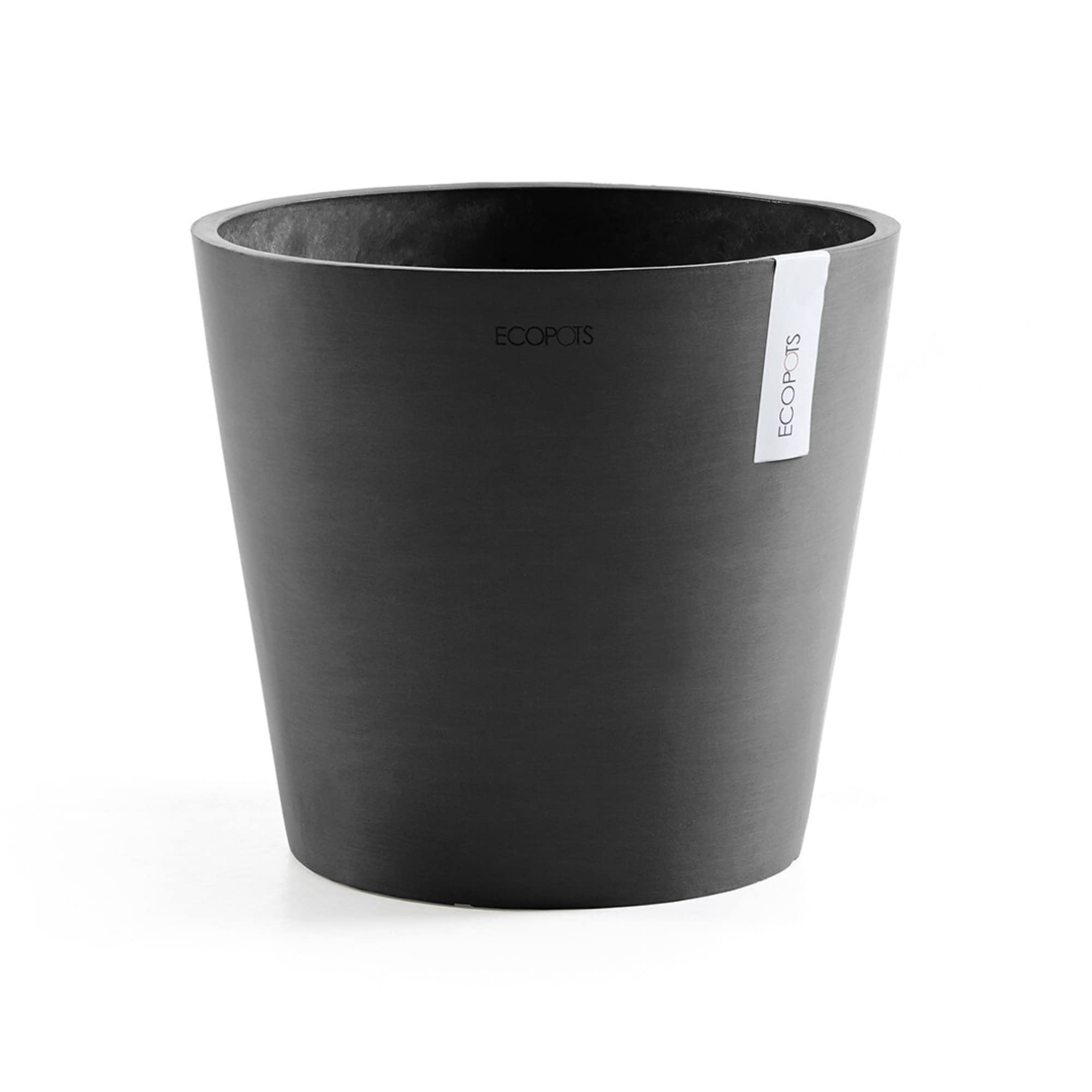 Ecopots Amsterdam - Maceta redonda duradera y moderna para interiores y exteriores, con base reciclada, color gris oscuro, 10 pulgadas