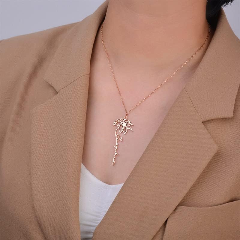 Miniatura 7 de PERIMADE Birth Flower Name Necklace  Gold Custom Name Necklace  Sentimental Best Friend Jewelry  Trendy Best Friend Gift (GoldWith Name, 10A.