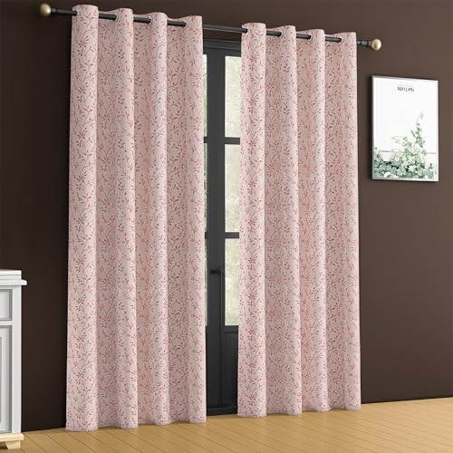 Image of Yellow Weaves 2 Pcs Jacquard Leaf Eyelet Long Door Curtain - Perfect for Home, Office, Bedroom, Living Room & Balcony - 7 Feet (Dusty Pink)