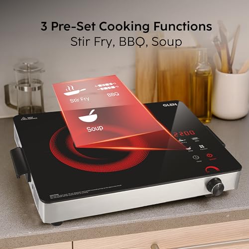 Glen 2200W Infrared Cooktop Stove with Stainless Steel Grill Rack Touch Control, Polished Crystal Glass Plate, Digital Display, 3 Preset Cooking... - Image 4