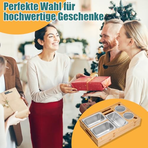 Puosike Couchbar Snackbox, Couch Bar Organizer Tablett, Holz Sofatablett mit Getränkehalter, Snackspender mit 3X Snackschalen, 2X Tasse- Geschenke für Männer Frauen