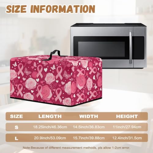 Image of Microwave Cover for Breast Cancer Awareness, Small Electrical Appliance Protector Kitchen Decor, S, 18.25 x 14.5 x 11 Inches, Pink Ribbon Rose Butterfly Heart-Shaped