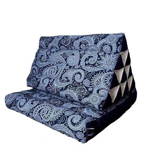 LEEWADEE colchón Plegable con un segmento – Futón con cojín Hecho a Mano de kapok, colchoneta tailandesa Ancha, 75 x 50 cm, Azul Blanco