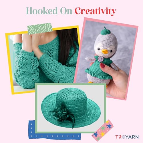 Image of TROYARN Summer (4- Skeins Pack) Silk Effect Hand Knitting Yarn Crochet Art Lace Craft 100% Microfiber Acrylic 4x100 gr (4x383 yds) (105610 - Emerald Green)
