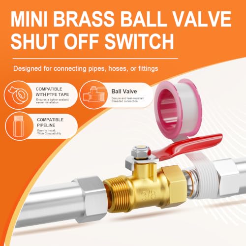 Image of GASHER 6PCS 3 /8 Inch Brass Mini Ball Valve, Shut Off Valve, 3 /8 Inch Male x Female NPT Thread Pipe Fitting