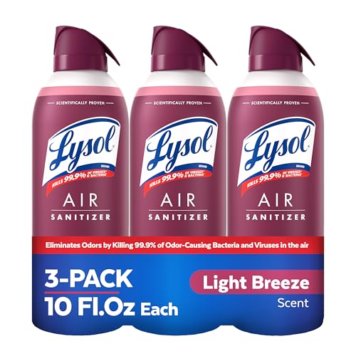 Lysol Air Sanitizer Spray with Bacterial Odor Eliminator for Home & Office Sanitizing Air Spray Air Freshener Alternative Light Breeze Scent 10 oz (Pack of 3)