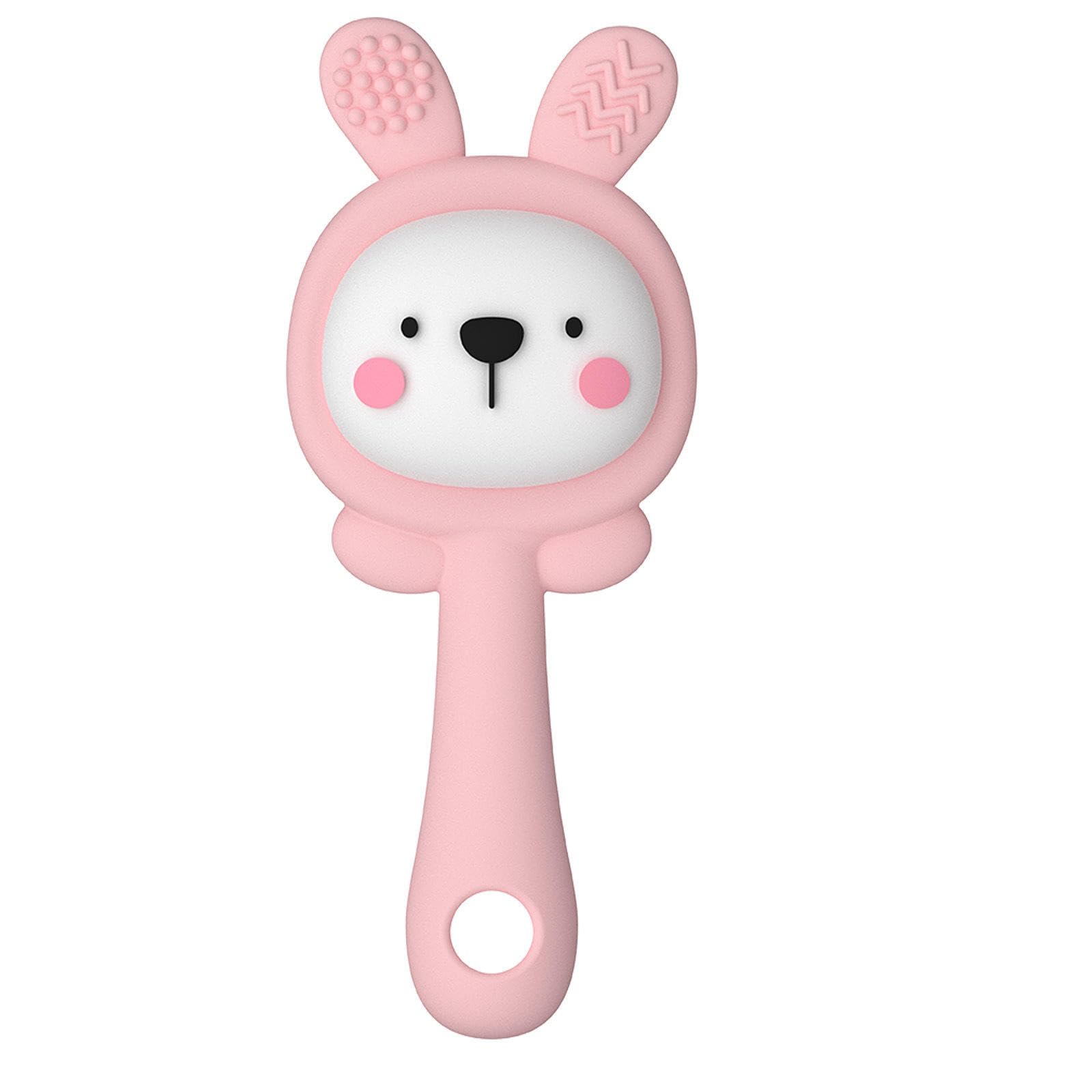 Baby Teething Rattle Toy, Sensory Grasping Teether for Infants 3-12 Months, Silicone, Easy to Hold, Soothing & Developmental (Pink)-image-23