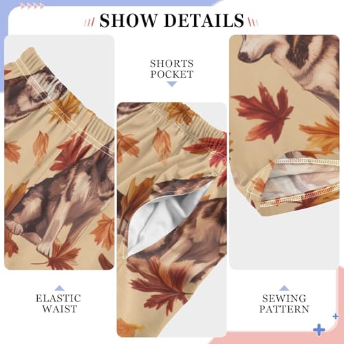 Husky Maple Leaves Boys Long Pants Soft Trousers Elastic Waist Kids Lounge Bottoms with Pockets S-XL4