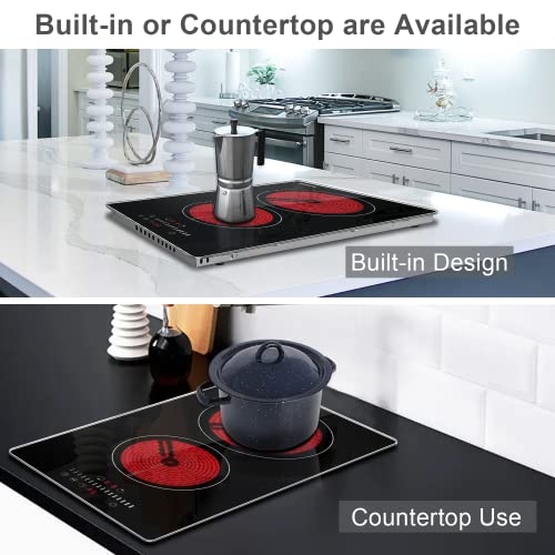 Karinear Electric Cooktop 2 Burners,12 Inch Electric Stove Top