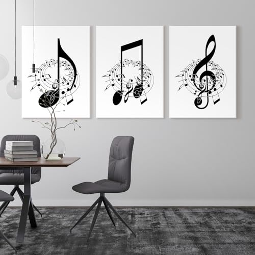 Qiyffbn 3Pcs Framed Music Notes Wall Art Black And White Music Art Pictures Prints Music Canvas Decor Musical Notes Wall Decor Stylish Music Room Classroom Posters thumb #5