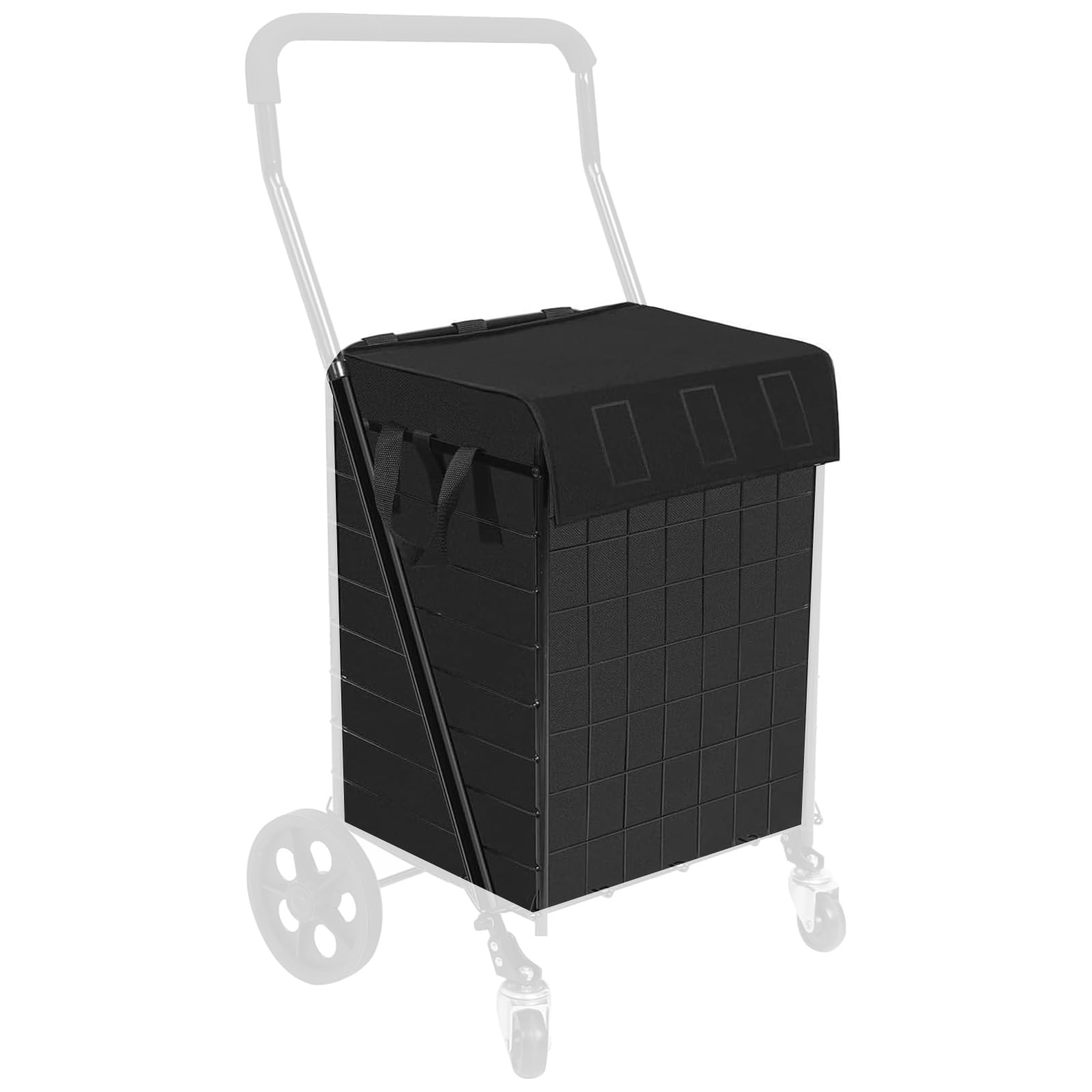 Handy Laundry Shopping Cart Liner, 14.7" X 13.2" X 20" Square Bottom, Fits Standard Shopping Cart, Cover and Adjustable Straps for Easy Secure Attachment, Made from Waterproof Material, Black
