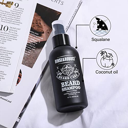 Beard Wash & Beard Conditioner Set Rinse & Robust Mens Beard Kit Beard Grooming Care Set Valentines Gift For Men| Beard Grooming Kit Beard Shampoo, Beard Conditioner, Beard Oil, Beard Balm In Premium Packaging Gift #TOP2