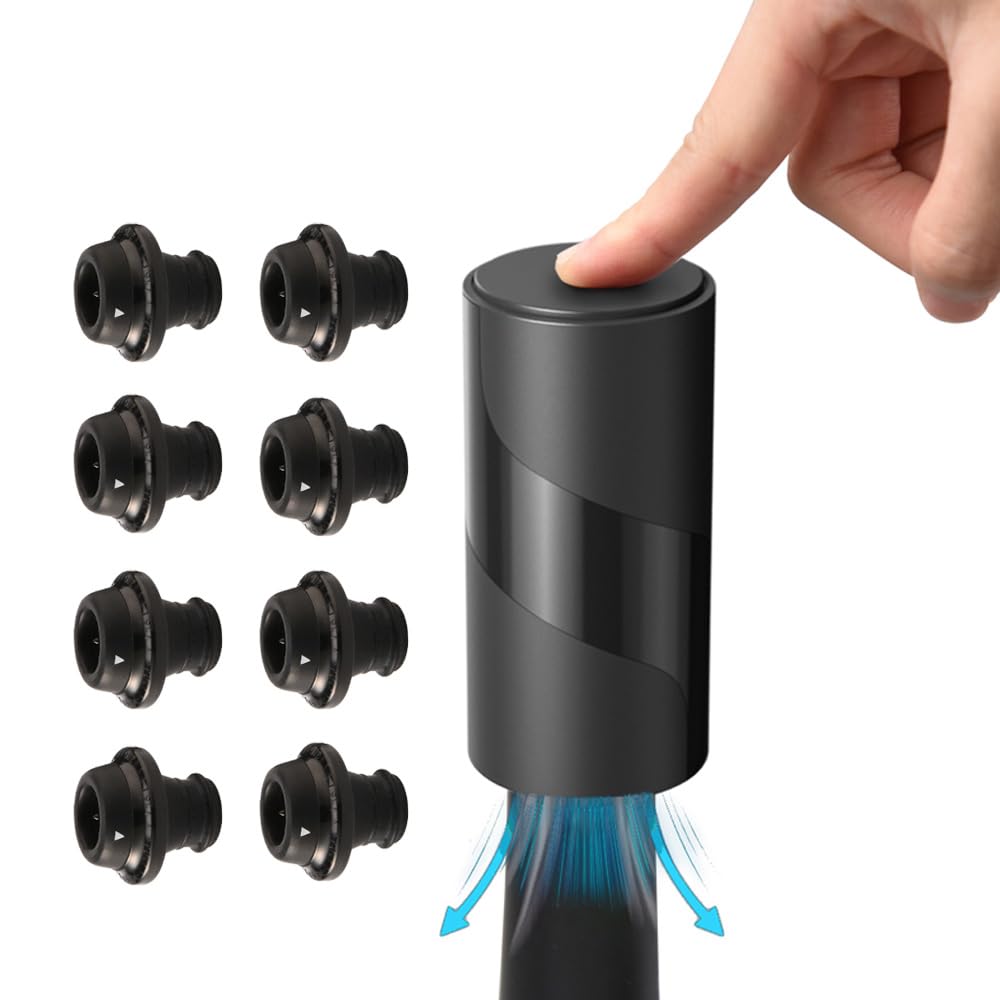Pompe à vin avec 8 bouchons électriques réutilisables pour bouteille de vin - Anti-fuite - Garde la fraîcheur plus longtemps (lot de 02)