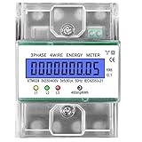 Savieva LCD Digitaler Drehstromzähler, Stromzähler 3-Phasen 4-Draht Elektrizitätszähler Unterstromzähler Stromzähler 3x230/400V 5(80) A Energiemessgerät für DIN Hutschiene