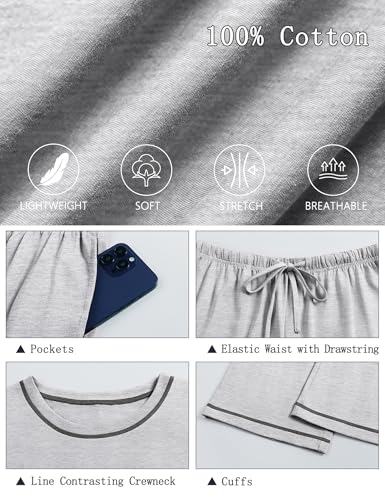 Image of KCW Womens Pajamas Sets 100% Cotton 2 Piece Lounge Set Long Sleeve Tops and Pants Soft Pjs Sleepwear with Pockets