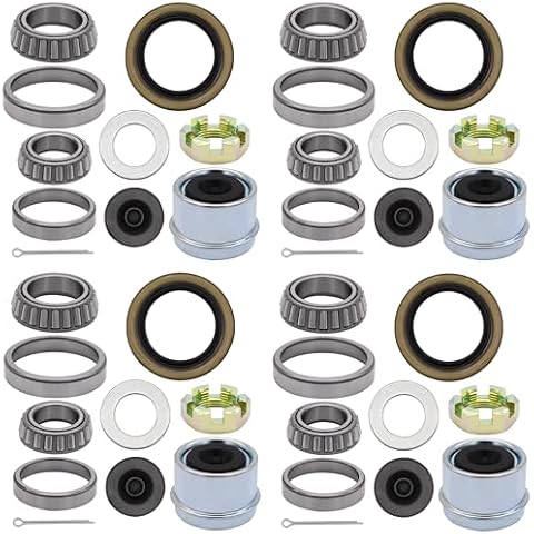 Torkettle 4 Sets L68149 L44649 Trailer Axle Hub Bearings Kit with 171255TB/10-19 Grease Seals,1.98" Dust Covers,Rubber Plugs,Cotter Pins,Washers for 3500 lbs 1-3/8'' to 1-1/16'' #84 Spindle Cover