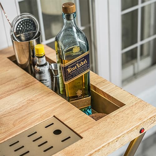 Image of HAUS OF BARS by SpeedX - Model J - Multi-Functional, Portable and Foldable Bar Table in Matte Gold Finish with Wooden Top