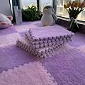 16 Pieces 12"x12" Plush Puzzle Foam Floor Mat with Border, Square Interlocking Carpet Fluffy Area Rug, Non-Slip Playmat for Bedroom(Color:Pink+Purple)
