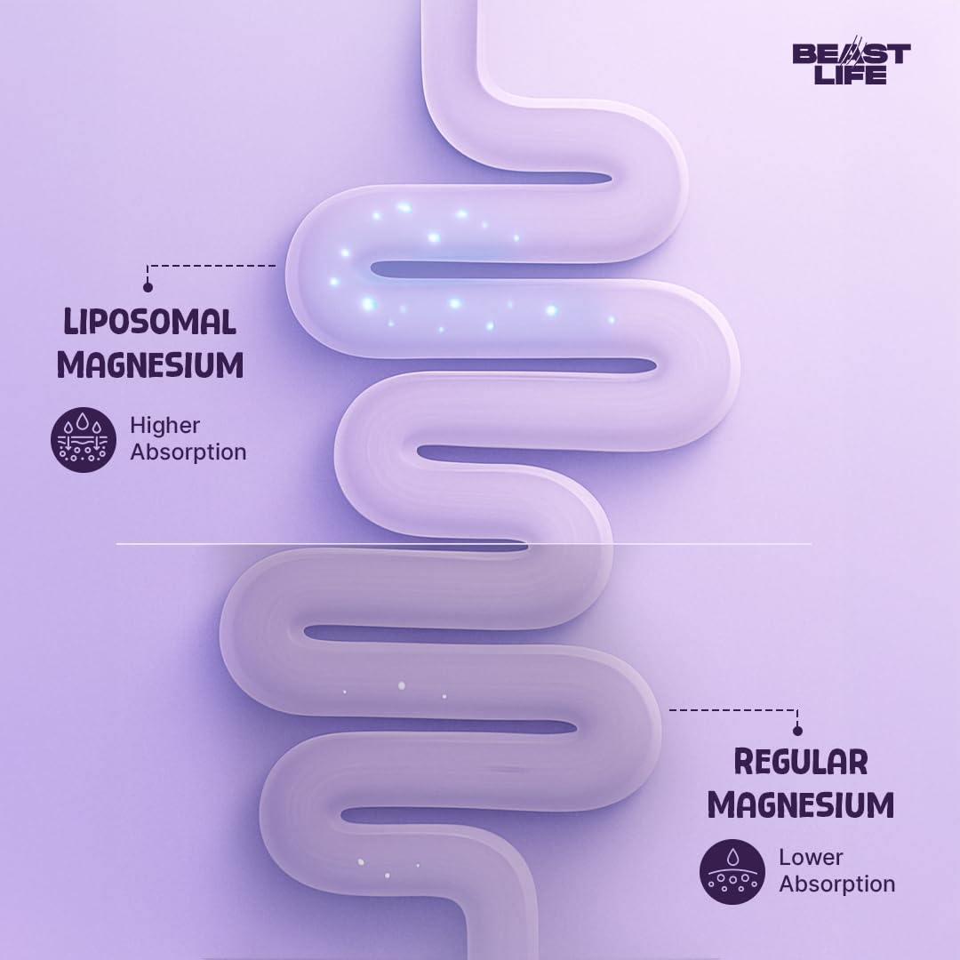 BeastLife Triple Liposomal Magnesium | 3-in-1 Formula with Magnesium Glycinate, Magnesium Oxide & Liposomal Magnesium Oxide | Maximum Absorption | Supports Sleep, Stress & Mood | Muscle, Bone & Nerve Health | 60 Capsules 4