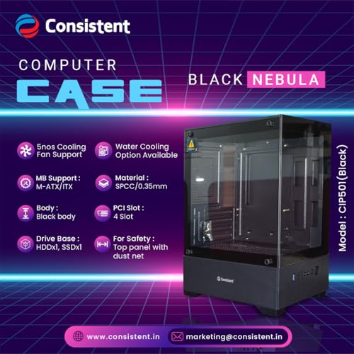 Image of Computer PC Case (CIP501) Black Nebula Computer Case /Gaming Cabinet - Black | Support ATX, M-ATX, ITX |
