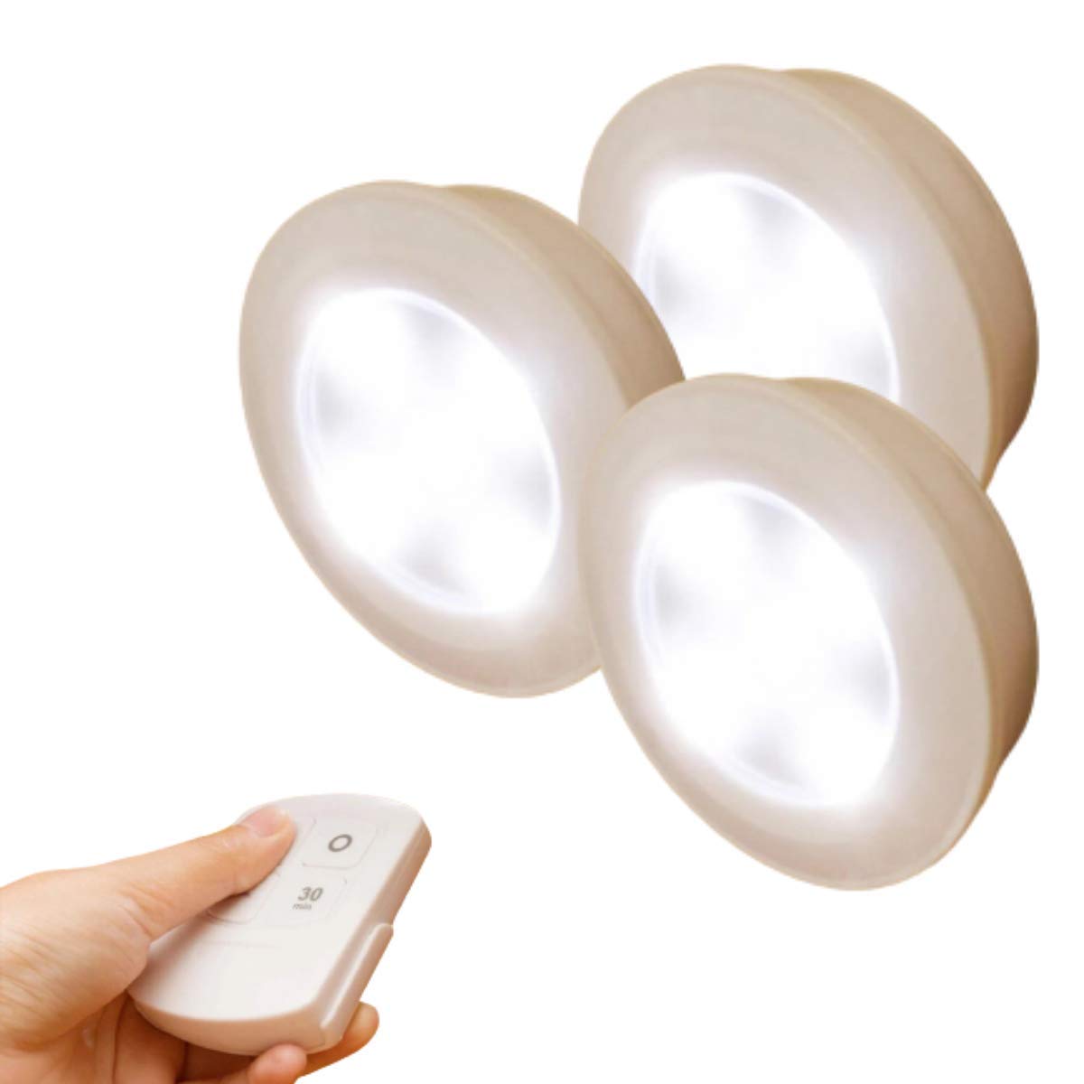 byBBstore3 pieces Wireless Adhesive LED Puck Lights with Remote Control, Dimmable LED Under Cabinet Lighting, Battery Operated Puck Lights, Closet Light, Under Counter Lighting, Paintings illuminator