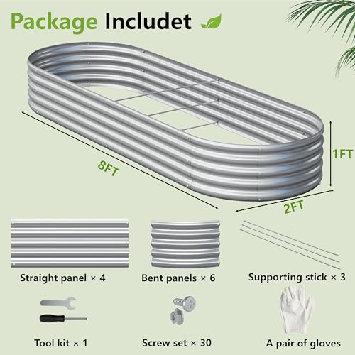 Image of 2PCS 8x2x1ft Galvanized Metal Raised Garden Bed Kit,Outdoor Planter Box Vegetables,Flowers,Herbs Durable Rust-Resistant Patio Gardening Beds