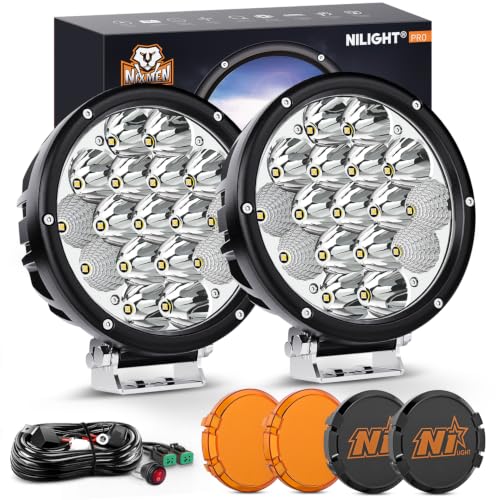 Image of Nilight 2 PCS 7 Inch Round 85 W LED Driving Light with Amber Black Covers