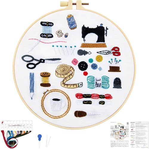 Image of Crafmanoe Hand Embroidery Kits for Beginners Adults, Crewel Embroidery DIY Kits, Stamped Cross Stitch Kits for Beginners Adults Craft Kits for Women, Entire Set of Embroidery Supplies & Video Tutorial