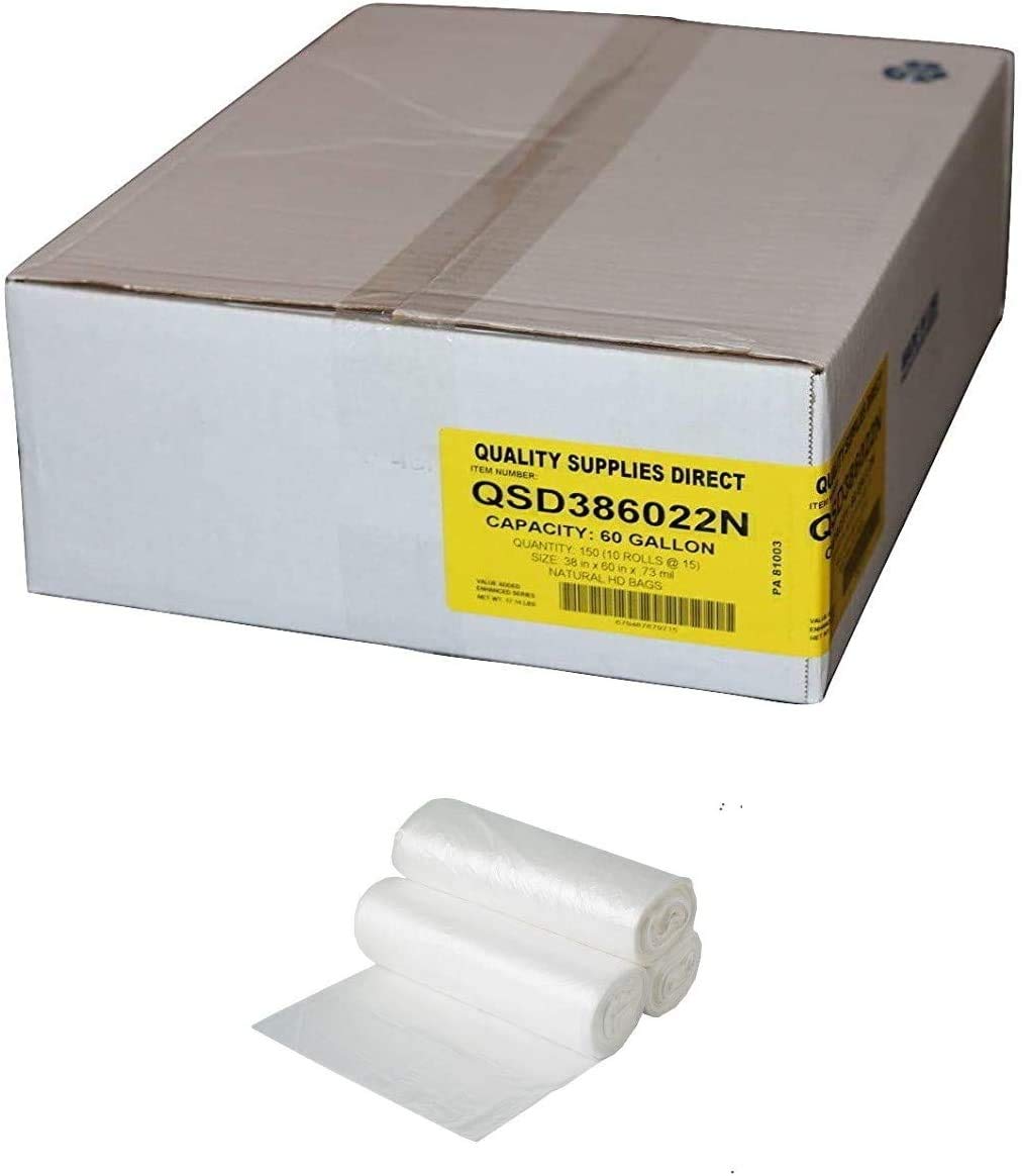 Trash Bags Clear, 55-60 gallon 38" x 60" - (150 Count) Heavy Duty Liners | Clear Multi-Use Garbage Bags | Bulk Package | Made in USA | $ Savings $