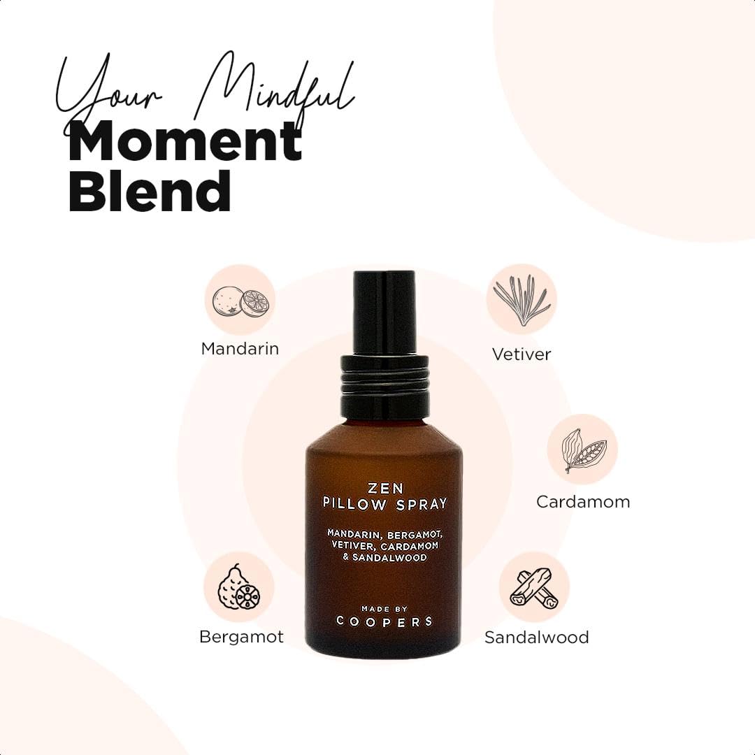 Made by Coopers Zen Pillow Sleep Spray | Natural Lavender-Free Sleep Aid with Sandalwood, Mandarin, Bergamot, Vetiver & Cardamom | Calming Aromatherapy | Vegan & Cruelty Free | 60ml