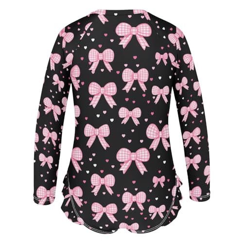 ALAZA Cute Bow Heart Love Black Girls One Piece Swimsuit Long Sleeve Rash Guard Swimsuits UV 50+ Swimwear Zipper3