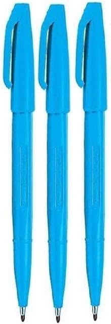 Pentel Sky Blue Original Sign Pen S520 Fibre Tip Marker Pens Colour Fineliner 2mm Nib 1mm Line Width (Pack Of 3)