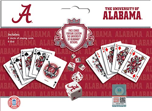 Image of MasterPieces Game Day - NCAA Alabama Crimson Tide 2-Pack Playing Cards & Dice Pack - Officially Licensed Set for Adults and Family