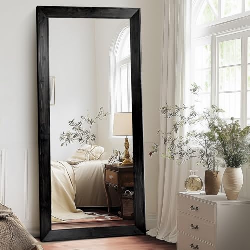 Image of 71x32in Full Length Mirror, Rustic Black Beveled Wood Frame